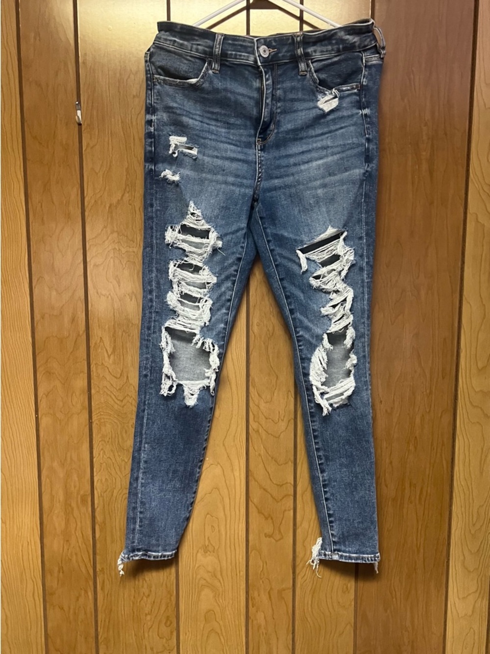 American Eagle Outfitters Distressed Skinny Jeans - Dark Blue